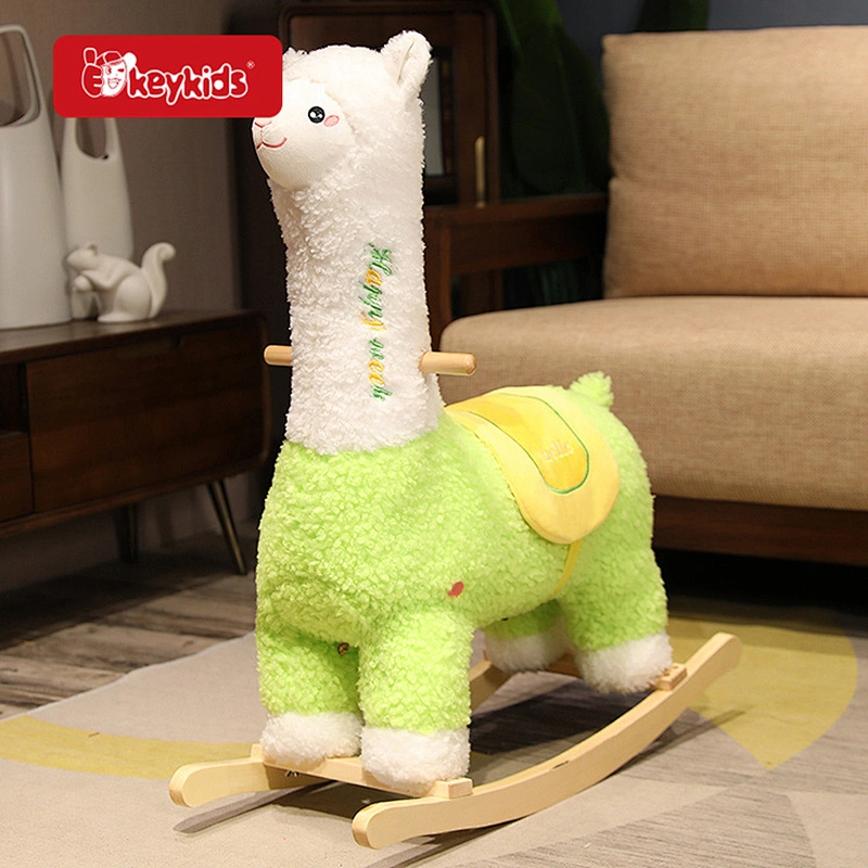 Adorable Alpaca Plush Rocking Horse - Soft Ride-On Rocker Toy for Toddlers and Kids W16D168